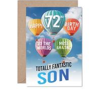 Giftzie Carte d'anniversaire 72 ans pour fils - La plus incroyable montgolfière - Carte d'anniversaire pour fils de 72 ans de la part de papa, maman, cartes de vœux d'anniversaire A5 Ballons étoiles