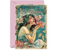 Giftzie Carte d'anniversaire pour femme - Nouveau Beauty Floral Fashion - Cartes d'anniversaire pour elle, femme, fille, amie, famille, 12,7 x 17,8 cm, belles cartes de vœux de conte de fées