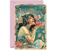 Giftzie Carte d'anniversaire pour femme - Nouveau Beauty Floral Fashion - Cartes d'anniversaire pour elle, femme, fille, amie, famille, A5, belles cartes de vœux de conte de fées