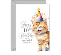 Giftzie Cartes d'anniversaire 10 ans pour fille - Fête chat chaton - Carte d'anniversaire pour fille de 10 ans de la part de papa, maman, cartes de vœux A5 pour filles et filles