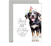 Giftzie Cartes d'anniversaire 50 ans pour tante - Motif chien - Carte de vœux de la part d'une nièce et d'un neveu, 12,7 x 17,8 cm