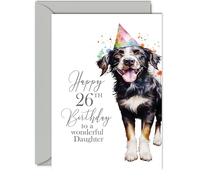 Giftzie Cartes d'anniversaire de 26 ans pour fille - Chien de fête - Carte d'anniversaire pour fille de 26 ans de la part de papa, maman, 12,7 x 17,8 cm, cartes de vœux pour femme et femme, cadeau