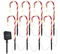gifyym Lumières de Noël en forme de bâton de sucre | Lumières de Noël à énergie solaire | Lumières de 1 à 8 LED avec étoiles, décorations de Noël pour pelouse, trottoir, cour extérieure