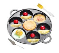 gifyym Poêle à crêpes en fonte renforcée anti-adhésive avec 7 cavités - Avec spatule en acier et pinceau pour mini pancakes, muffins, œufs et crêpes | Convient pour la cuisine barbecue, 1500 g