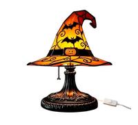gifyym Retro Stained Glass Witch Hat Lamp - Halloween Resin USB LED