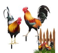gifyym Statues De Coq - Sculpture De Poulet en Métal - Ornements De Poulet en Métal Coloré 3D | Ensemble De 2 Enjeux De Pelouse d'art De Jardin Extérieur De Printemps | Décorations De Printemps pour