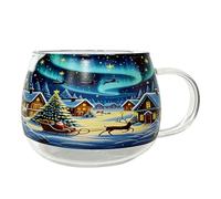 gifyym Tasse en verre pour Noël - Christmas Transparent Painted Coffee Cup - Pour vin, eau, boissons, chocolat chaud, boissons gazeuses 300 ml