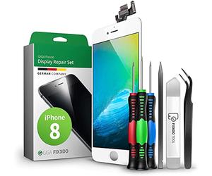 GIGA Fixxoo iPhone 8 Remplacement d'écran Kit Complet LCD Blanc; avec écran Tactile, vitre d'écran Rétina, caméra et capteur de proximité - Installation guidée pour Une réparation Facile