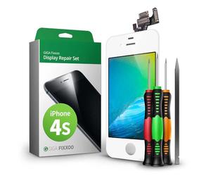 GIGA Fixxoo pour iPhone 4s Remplacement d'écran Kit Complet LCD Blanc; avec écran Tactile, vitre d'écran Rétina, caméra et capteur de proximité - Installation guidée pour Une réparation Facile