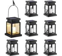 GIGALUMI 8 Lanternes solaires suspendues d'extérieur, Lanternes solaires extérieures, Lanterne d’extérieur avec bougie pour jardin, patio, pelouse, terrasse, cour, allée-blanc chaud