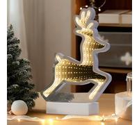 GIGALUMI Décoration de Noël, LED Infinity Mirror Renne, Éclairage de Noël LED avec Effet Infini, Décoration de Noël d'intérieur, Fonctionne sur Piles,13 x 27 cm