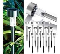 GIGALUMI Lampe Solaire Extérieur 16 Pcs lampe LED Jardin sans fils, Lampe solaire jardin au sol pour patio/pelouse/cour/allée/passerelle (acier inoxydable)
