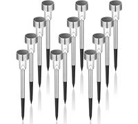 GIGALUMI Lampe Solaire Extérieur, Lampe Solaire Extérieur Jardin,Étanche Lumière Solaire Extérieur pour Terrasse, Pelouse, Jardin, Allée, Chemins, Acier Inoxydable,Lot de 12,Blanc