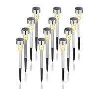 GIGALUMI Lampe Solaire Extérieur, Lampe Solaire Extérieur Jardin,Étanche Lumière Solaire Extérieur pour Terrasse, Pelouse, Jardin, Allée, Chemins, Acier Inoxydable,Lot de 12,Blanc Chaud