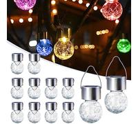 GIGALUMI Lot de 12 lampes solaires d'extérieur à suspendre pour décoration de Noël, lampes solaires en verre craquelé, étanches pour jardin, cour, clôture, arbre (changement de couleur)