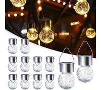 GIGALUMI Lot de 12 lampes solaires d'extérieur étanches à suspendre pour décoration de jardin, cadeaux pour femme, maman, grand-mère, lanternes solaires d'extérieur en verre craquelé pour cour,