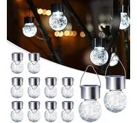 GIGALUMI Lot de 12 lampes solaires extérieures à suspendre pour Noël, lampes en verre craquelé étanches, pour jardin, cour, clôture, arbre (blanc froid)