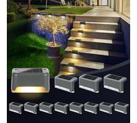GIGALUMI Lot de 12 Lampes Solaires pour Escaliers Extérieurs, Éclairage Extérieur Solaire,Étanche Lampes Solaires pour Clôture, Escalier, Marches, Cour(Gris,Blanc Chaud)