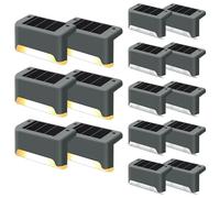 GIGALUMI Lot de 16 Lampes Solaires pour Escaliers Extérieurs, Éclairage Extérieur Solaire, Étanche Lampes Solaires pour Clôture, Escalier, Marches, Cour (Gris, Blanc Chaud)