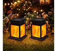 GIGALUMI Lot de 2 lampes solaires à suspendre pour l'extérieur, Effet de flamme, Étanche IP44, Décoration de jardin pour l'extérieur, Résistant aux intempéries, Lampes solaires pour patio