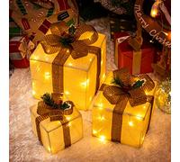 GIGALUMI Lot de 3 Boite Cadeau Noel, 60 LED Cadeau Lumineux Noel, 8 Modes d'éclairage pour Boîtes Cadeaux avec Nœud pour Les Fêtes, La Maison, La Décoration du Sapin (Jaune)