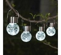 GIGALUMI Lot de 4 lampes solaires à suspendre à LED blanches en forme de globe craquelé - Lanternes solaires d'extérieur étanches avec poignée pour jardin, cour, terrasse, pelouse
