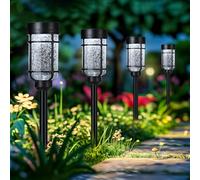 GIGALUMI Lot de 4 lampes solaires étanches pour jardin, terrasse, allée, pelouse, cour (commutation de lumière froide et chaude)