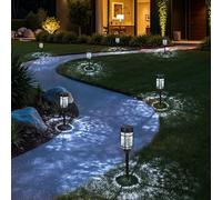 GIGALUMI Lot de 6 lampes solaires de jardin étanches pour jardin, terrasse, allées, pelouse, cour (avec interrupteur de lumière froide et chaude)
