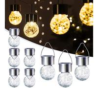GIGALUMI Lot de 8 lampes solaires d'extérieur à suspendre pour décoration de Noël, lampes solaires en verre craquelé, étanches pour jardin, cour, clôture, arbre (blanc chaud)