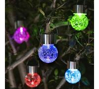GIGALUMI Lot de 8 lampes solaires suspendues : lampes solaires d'extérieur en verre craquelé multicolores changeantes - Lanternes étanches pour jardin, cour, patio, pelouse