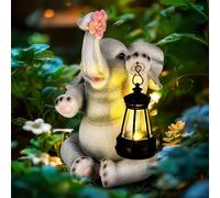 GIGALUMI Statues solaires de Jardin Gris Clair en Forme d'éléphant pour extérieur, Cour, décoration de Jardin, Cadeaux Uniques pour Maman, pour Femme, décoration d'éléphant pour terrasse