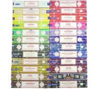 Gigapack ""1 an d'Encens Qualité +++"". Assortiment 24 parfums / 360 bâtons. Marque Satya.