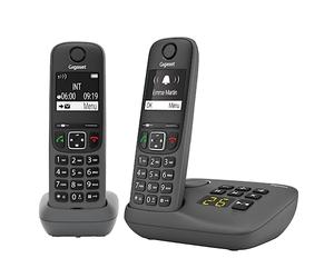 Gigaset A695A Duo - 2 téléphones DECT sans fil avec répondeur - écran à haut contraste - excellente qualité audio - profils sonores réglables - fonction mains libres, protection des appels, gris