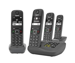 Gigaset A695A Quattro - 4 téléphones DECT sans Fil avec répondeur - écran à Haut Contraste - Excellente qualité Audio - Fonction Mains Libres - Protection d'appels, Gris [Version française]