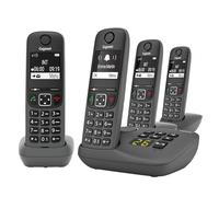 Gigaset A695A Quattro, téléphone DECT, 4 combinés, répondeur, Gris | Sans fil, écran à haut contraste, mains libres, protection d’appels, [Version française], fabriqué en Allemagne