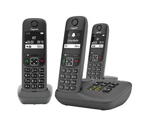 Gigaset A695A Trio - 3 téléphones DECT sans fil avec répondeur - écran à haut contraste - excellente qualité audio - profils sonores réglables - fonction mains libres - protection d'appels, gris