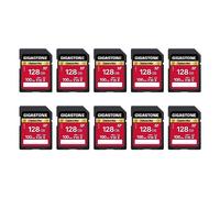 GIGASTONE 128Go Lot de 10 Carte Mémoire SDXC, Camera Plus, Vitesse 100 Mo/s. Compatible avec Caméscope, Caméra, Canon, Nikon, Sony, Pentax, Kodak, Panasonic pour 4K UHD Vidéo, avec 10 Mini étuis