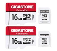 Gigastone Carte Mémoire 16 Go Lot de 2 Cartes, Caméra Plus Série, Vitesse allant jusqu'à 85 Mo/s. idéal pour Full HD Vidéo Gopro Caméra Drone, U1 C10 Carte Micro SDHC avec Mini étui et Adaptateur SD.