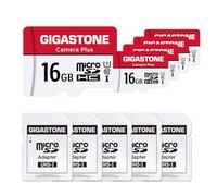 Gigastone Carte Mémoire 16 Go Lot de 5 Cartes, Caméra Plus Série, Vitesse allant jusqu'à 85 Mo/s. idéal pour Full HD Vidéo Gopro Caméra Drone, U1 C10 Carte Micro SDHC avec Mini étui et Adaptateur SD.