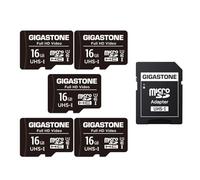 GIGASTONE Carte Mémoire 16 Go Lot de 5 Cartes, Haute Vitesse de Lecture allant jusqu'à 85 Mo/s. idéal pour Drone Caméra Full HD Vidéo, U1 C10 Micro SDHC UHS-I avec 2 Mini étuis et 1 Adaptateur SD.