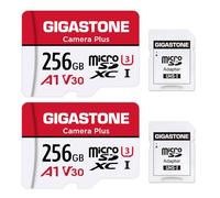 Gigastone Carte Mémoire 256 Go Lot de 2 Cartes, Caméra Plus Série, Vitesse allant jusqu'à 95 Mo/s. idéal pour Full HD Video Drone Gopro Caméra, U3 Carte Micro SDXC avec Mini Coque et Adaptateur SD.