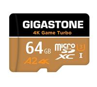 Gigastone Carte Mémoire 64 Go, 4K Game Turbo, Compatible avec GoPro Drone Switch, Vitesse 95 Mo/s. pour 4K Vidéo, A2 U3 Carte Micro SDXC avec Adaptateur SD.