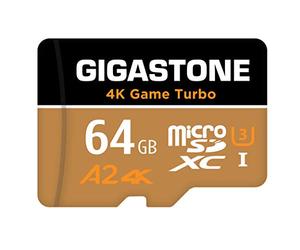 Gigastone Carte Mémoire 64 Go, 4K Game Turbo, Compatible avec GoPro Drone Switch, Vitesse 95 Mo/s. pour 4K Vidéo, A2 U3 Carte Micro SDXC avec Adaptateur SD.