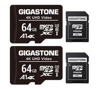 Gigastone Carte Mémoire 64 Go Lot de 2 Cartes, Compatible avec Gopro Drone Caméra Tablette Samsung Sony, Haute Vitesse pour 4K UHD Vidéo, A1 U3 C10 Carte Micro SDXC avec Mini étui et Adaptateur SD.