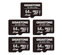GIGASTONE Carte Mémoire 64 Go Lot de 5 Cartes, Compatible avec Gopro Drone Caméra Tablette Samsung Sony, Haute Vitesse pour 4K UHD Vidéo, A1 U3 C10 Carte Micro SDXC avec Mini étui et Adaptateur SD.