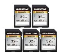 Gigastone Carte Mémoire SDHC 32 Go, Caméra Pro Série, Lot de 5 Cartes, Vitesse allant jusqu'à 100 Mo/s. Compatible avec Caméra Canon Nikon Sony Caméscope, A1 U1 V10 UHS-I Classe 10 pour Full HD Vidéo