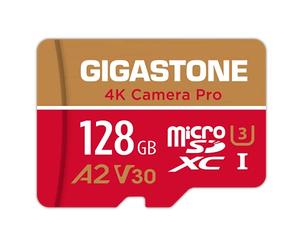 Gigastone Carte Micro SD 128 Go, Enregistrement vidéo 4K pour GoPro, caméra d'action, DJI, Drone, Nintendo Switch, R/W jusqu'à 100/50 Mo/s Carte mémoire microSDXC UHS-I U3 A2 V30 C10