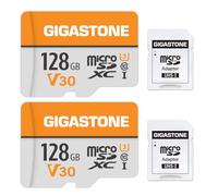 Gigastone Lot de 2 Cartes Mémoire 128 Go Micro SDXC, Compatible avec Gopro Caméra Drone Tablette Samsung Sony, Haute Vitesse pour 4K UHD Vidéo, A1 U3 C10 avec Mini étui et Adaptateur SD.