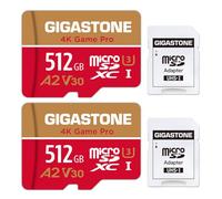 Gigastone Lot de 2 Cartes mémoire Micro SD 512 Go 4K Game Pro, pour Nintendo-Switch, GoPro, caméra d'action, DJI, vidéo UHD, R/W jusqu'à 100/60 Mo/s, UHS-I U3 A2 V30 C10
