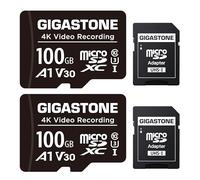 GIGASTONE Lot de 2 Cartes Micro SD 100 Go A1 V30 4K, Enregistrement vidéo, Compatible avec caméra de sécurité, caméra embarquée, Drone, Carte mémoire microSDXC 100 Mo/s UHS-I, avec Adaptateur